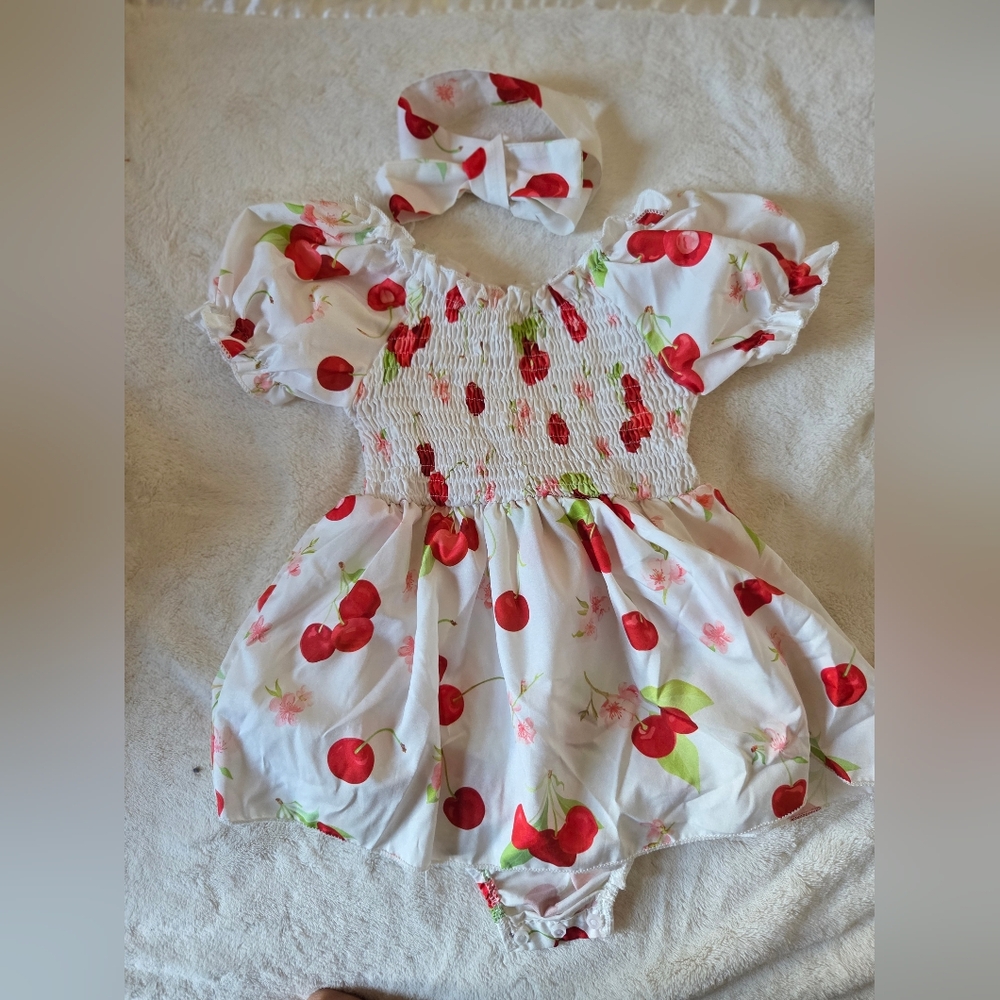 Cherry Print Baby Dress with Headband